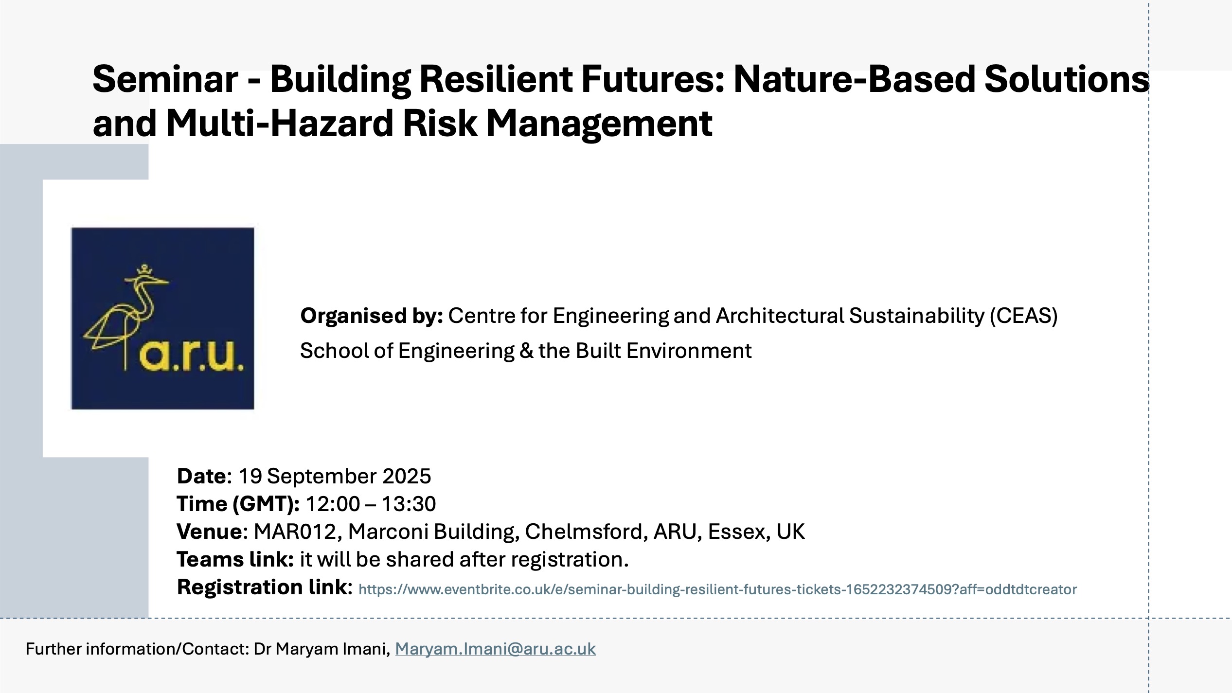 Seminar - Building Resilient Futures: Nature-Based Solutions and Multi-Hazard Risk Management